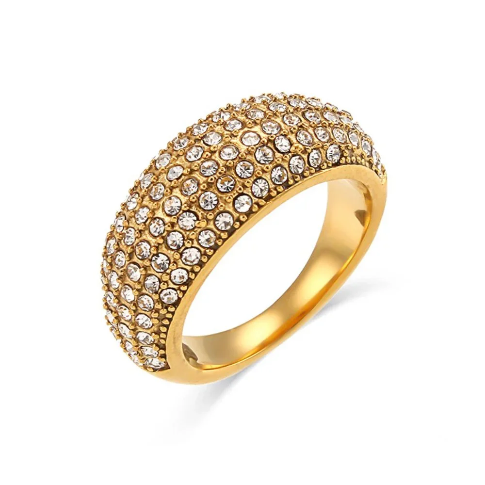 Luxury Micro Pave‎ Zircon Designer 18K Gold Plated Ring Stainless Steel
